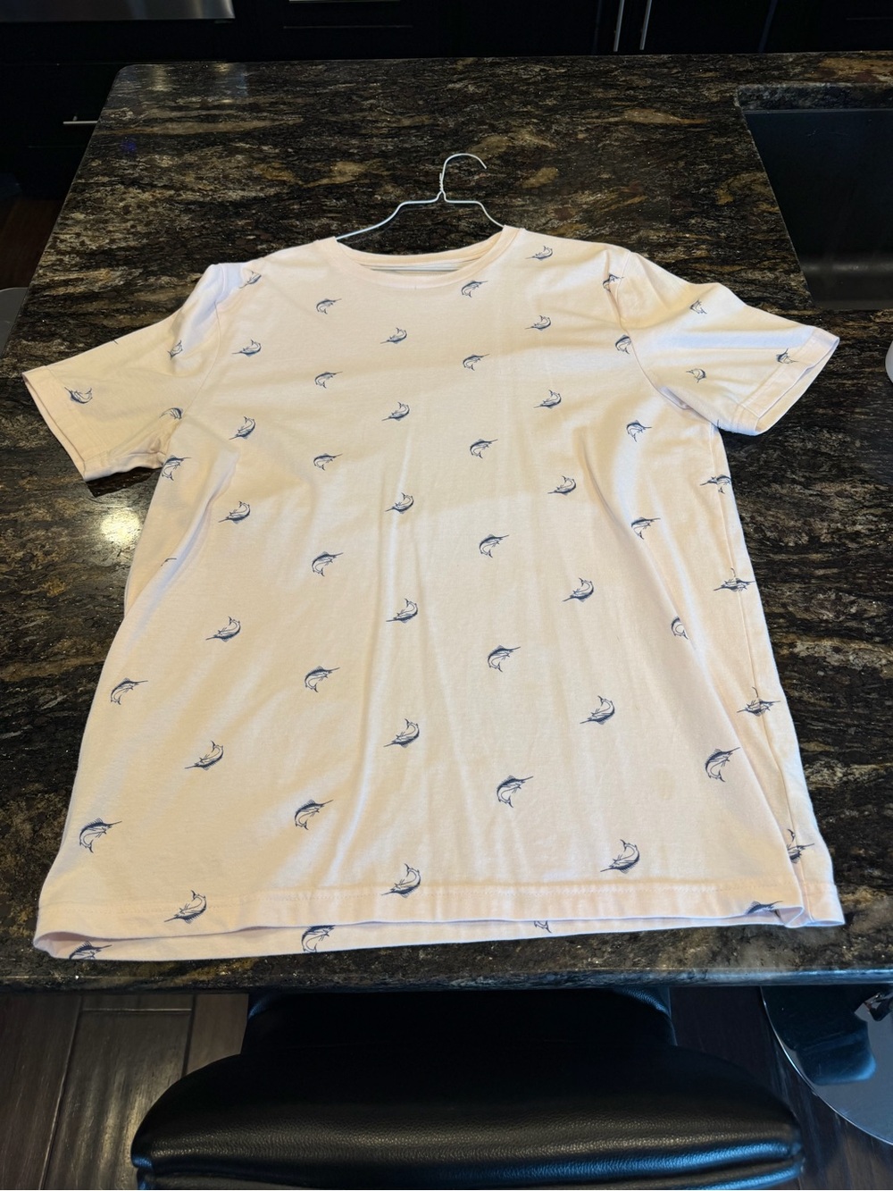 Old Navy Pale Pink Short Sleeve Tee with Navy Marlin Pattern